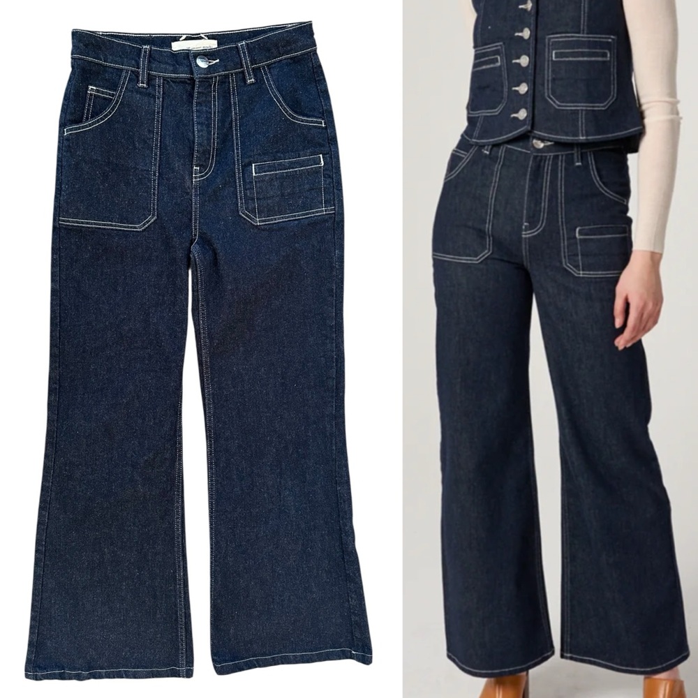 Seventy + Mochi Dark Wash High Rise Contrast Stitch Queenie Jeans Nightfall 25